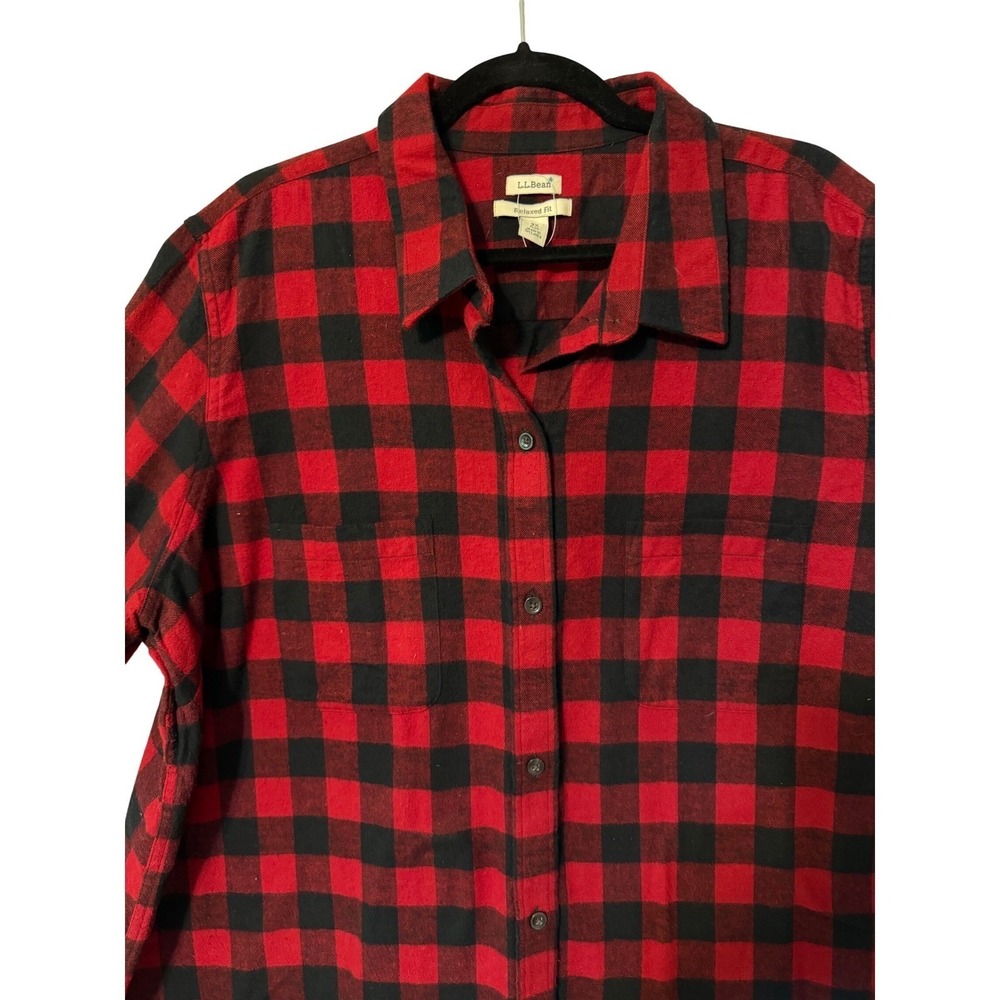 L.L. Bean Flannel Shirt Women 3X‎ Red Black Buffalo Plaid Relaxed Fit Lumberjack - Picture 7 of 13